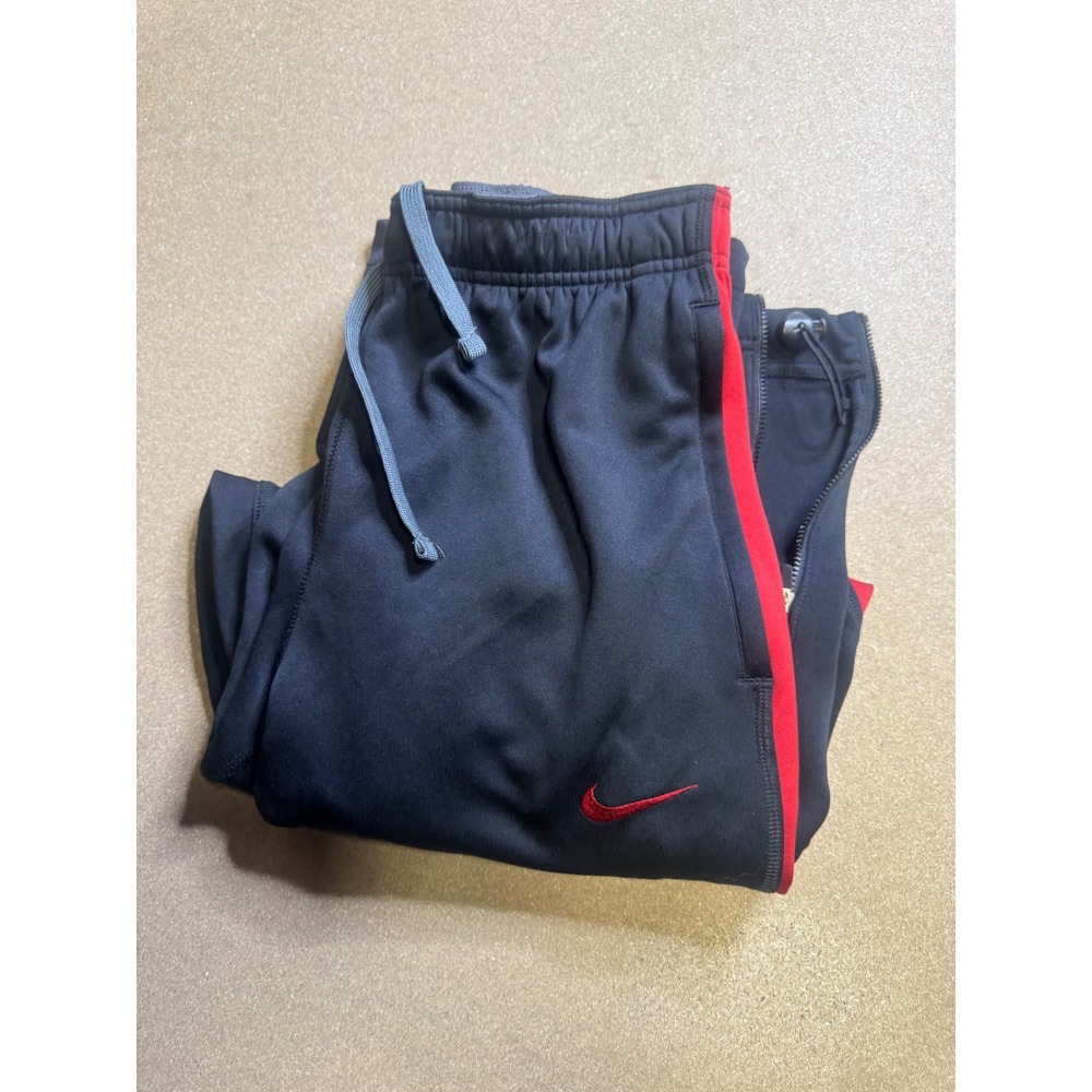 Nike Dri-Fit Mens Black Red Athletic Track Pants Zip Leg Joggers Size M Y2k